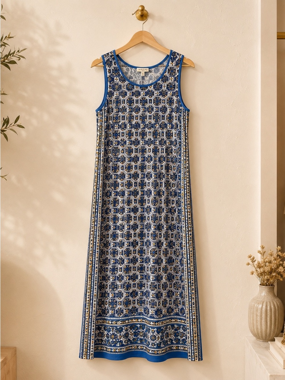 Max Studio XS Blue Geometric Medallion Sleeveless Maxi Dress